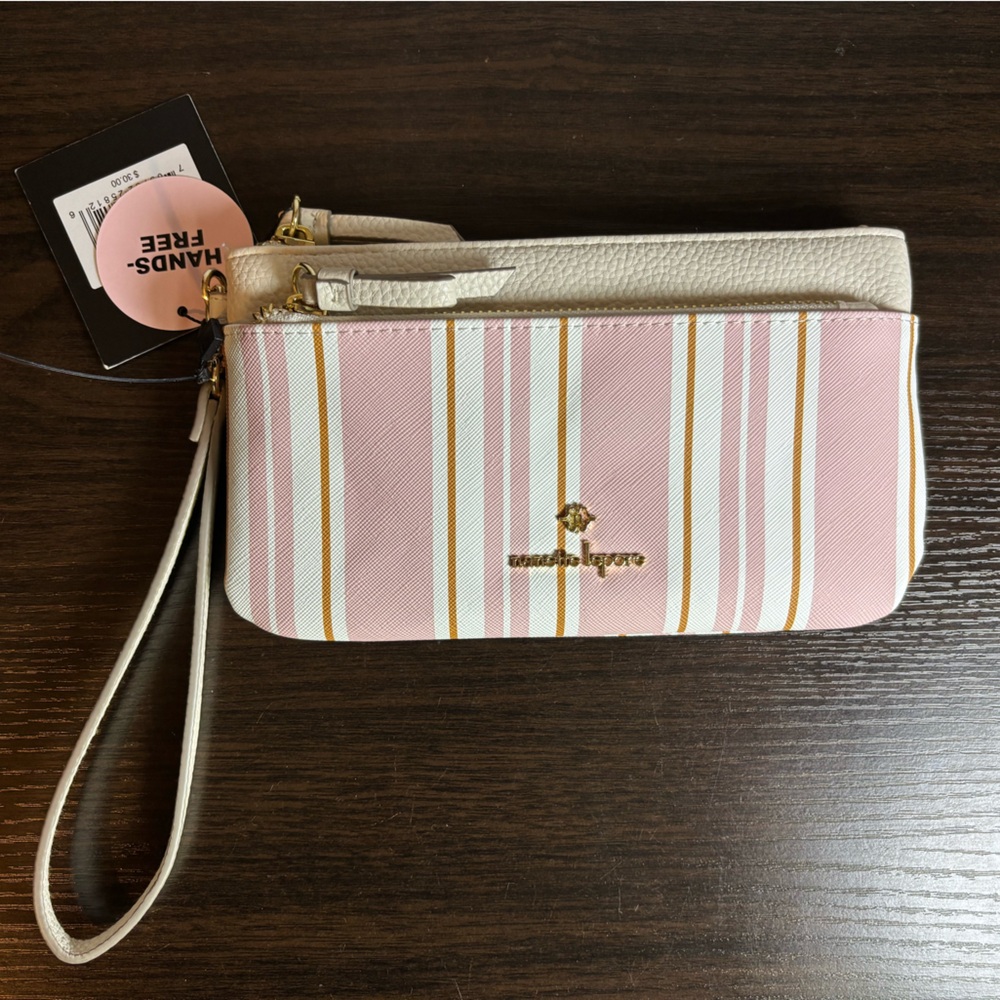 Nanette Lepore Pink and Cream Striped Wristlet